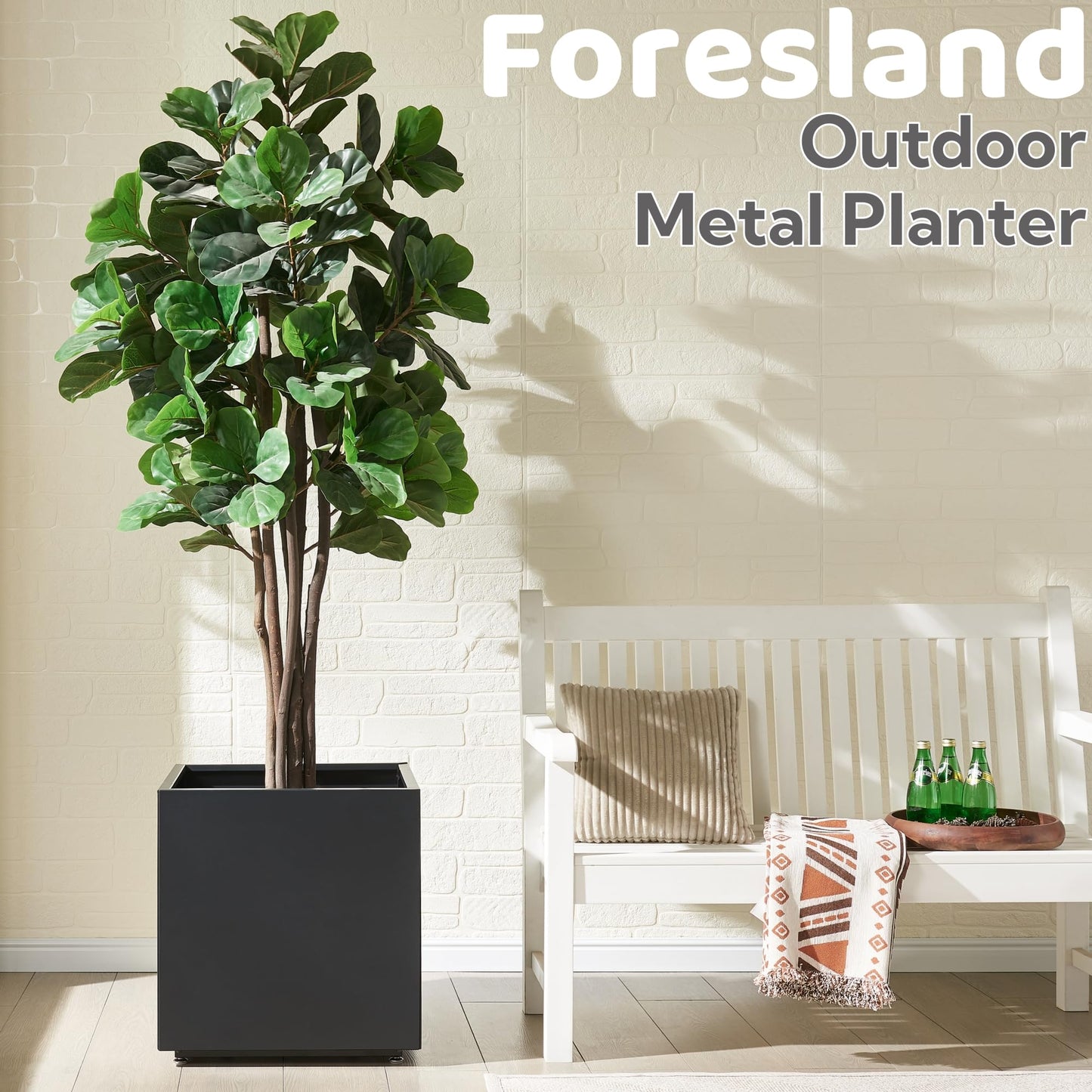 Large Metal Outdoor Planter Box 20Wx20Dx21.5H, Galvanized Steel Cube Planters for Outdoor Plants, Easy Assembly - 5mins Quick Install, Large Square Flower Pot for Patio, Deck, Garden, Yard, Black