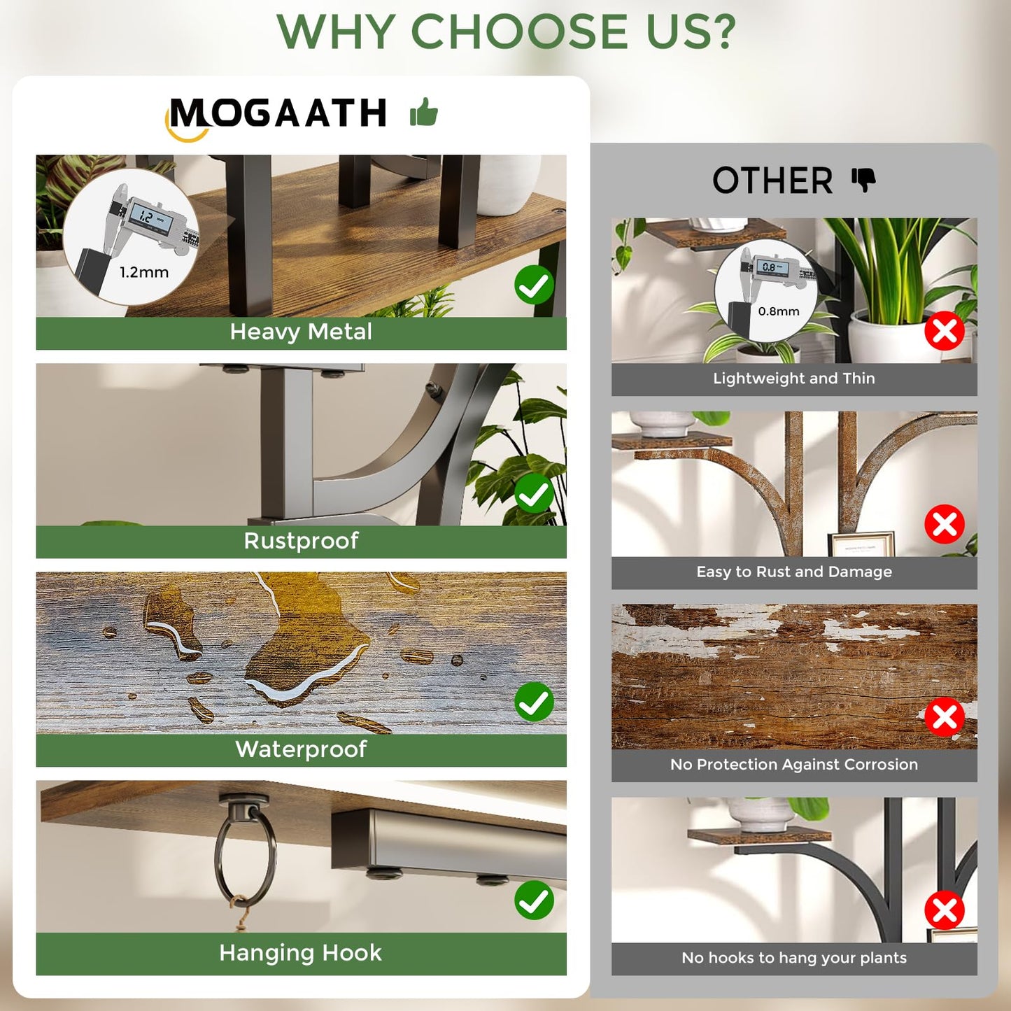 Plant Stand Indoor with Grow Lights - 9-Tier Curved Plant Stand, Tall Metal and Wood Indoor Plant Shelf with Unique Arched Design, Multi-Tier Flower Pot Holder Rack with Waterproof Finish, 63" Tall for Living Room, Balcony, and Garden