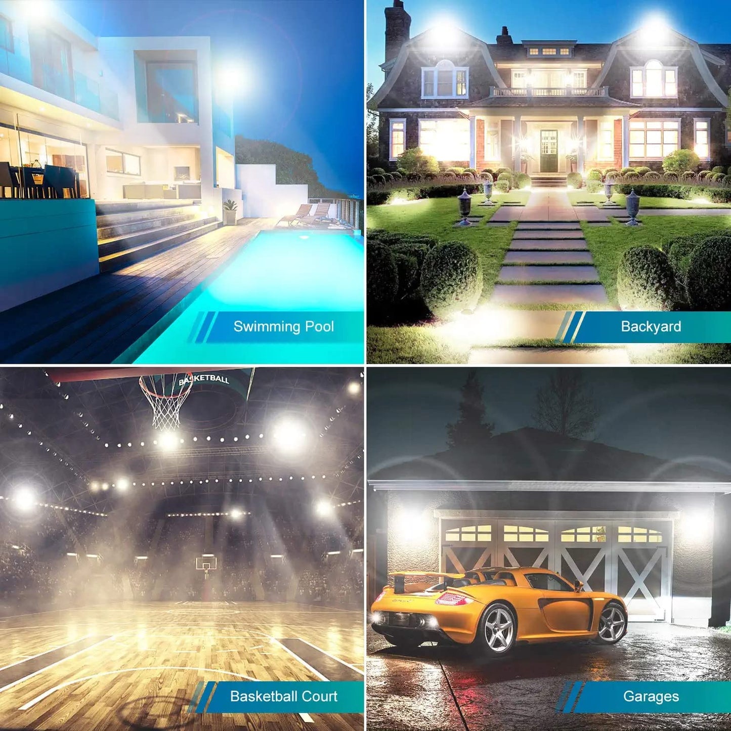 YANYCN 2 Pack 500W LED Flood Light Outdoor,2750W Equivalent Super Bright FloodLight with Plug,58600LM 5000K Daylight White IP66 Waterproof Commercial Lighting for Sports Fields,Counts,Arena,Stadium
