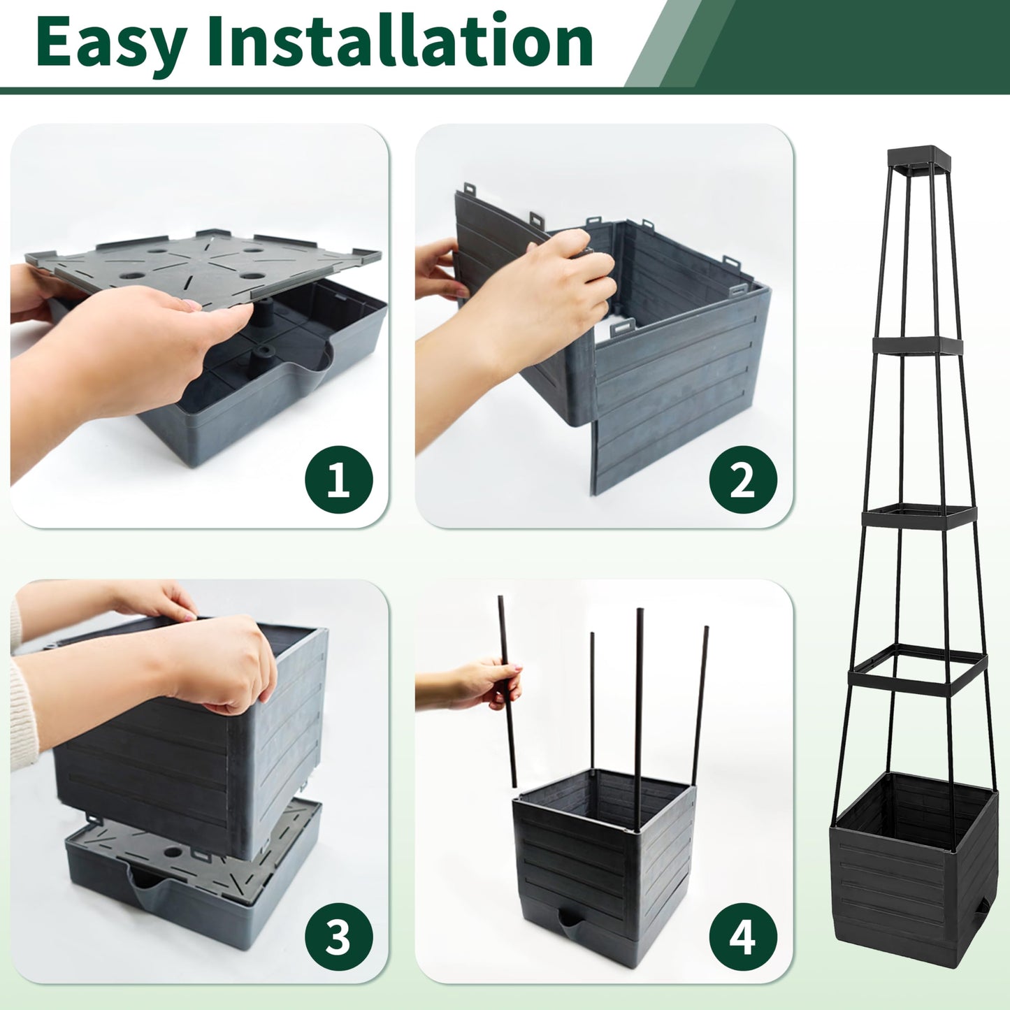 SYITCUN Tomato Planter with Trellis, 57 Inch Self-Watering Planter Box 2-Pack, Grey Planter with Metal Support for Outdoor Indoor Climbing Plants