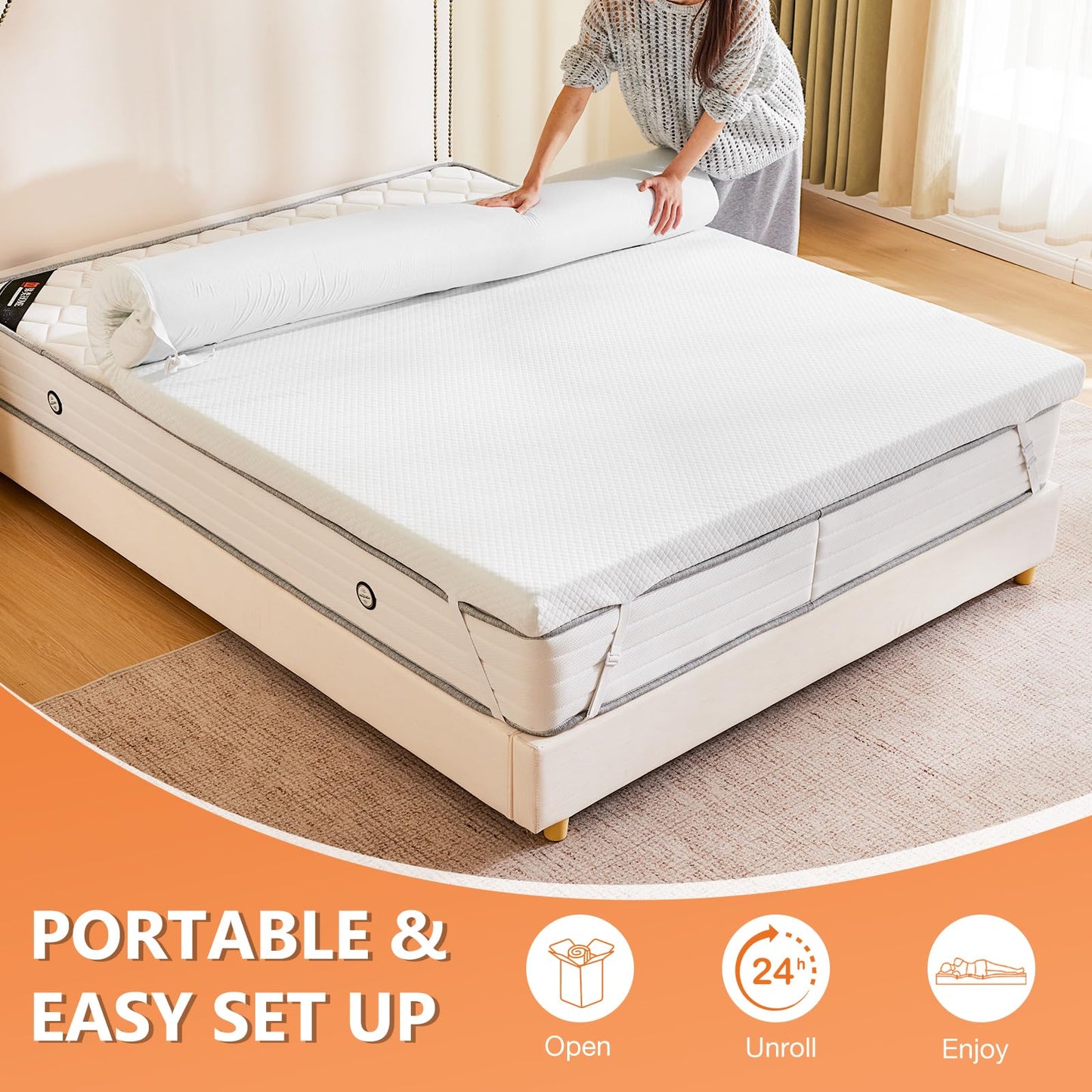 Sweetcrispy Mattress Topper Full with Removable Soft Cover, 3 Inch Thick Gel Infused Cooling Memory Foam Pad for Full Size Bed, Sleeper Sofa, RV, Camper, CertiPUR US Certified