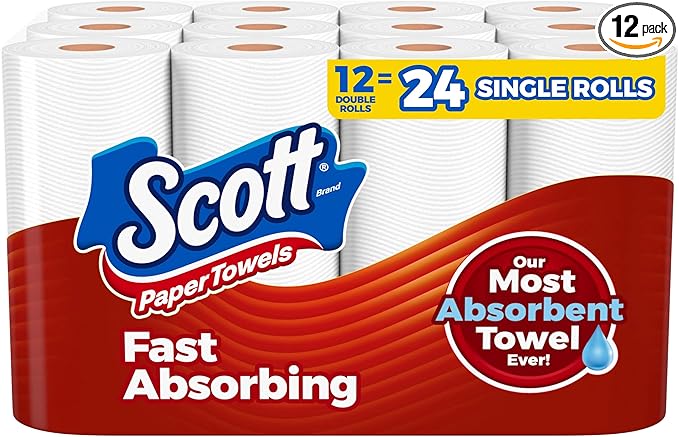 Scott Paper Towels, Choose-A-Sheet, 12 Double Rolls = 24 Regular Rolls