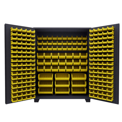 Jamco Tool Storage Cabinets with Bin Mounts, Model DE, Includes 230 Bins, 60-Inch W x 24-Inch D x 78-Inch H, Yellow Bins