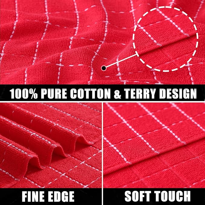 Mordimy 100% Cotton Terry Cloth Dish Cloths, Soft and Absorbent Checkered Dish