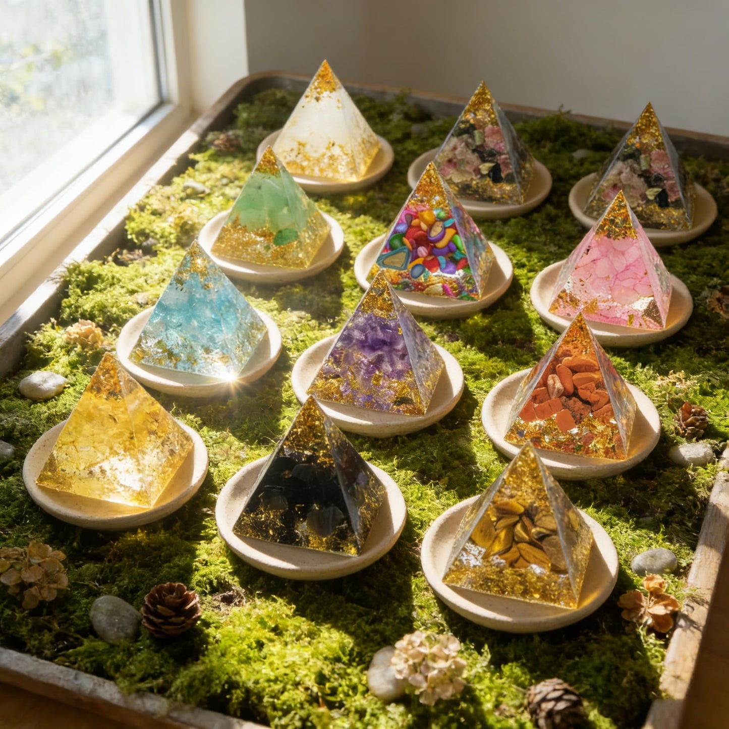 AierCrystal (1.18inch-12pcs Natural Healing Crystal Pyramid Set —Feng Shui Home Decoration, Chakra Balancing Purification, Energy Healing Meditation Tool, Home Ornament(3cm Pyramid 12pcs Set)