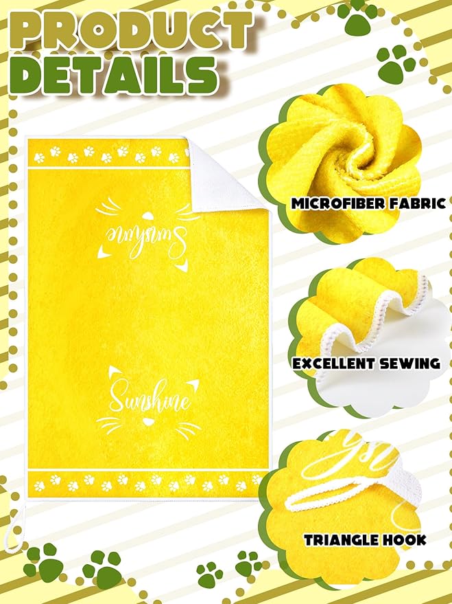 Bencailor 4 Pcs Cat Kitchen Towels Yellow Floral Cute Kitty Hand Dish Towels