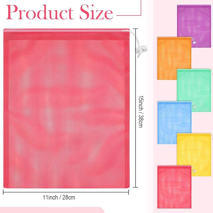 Frienda 6 Pieces Mesh Stuff Sack, 11 x 15 Inch Durable Nylon Drawstring Laundry