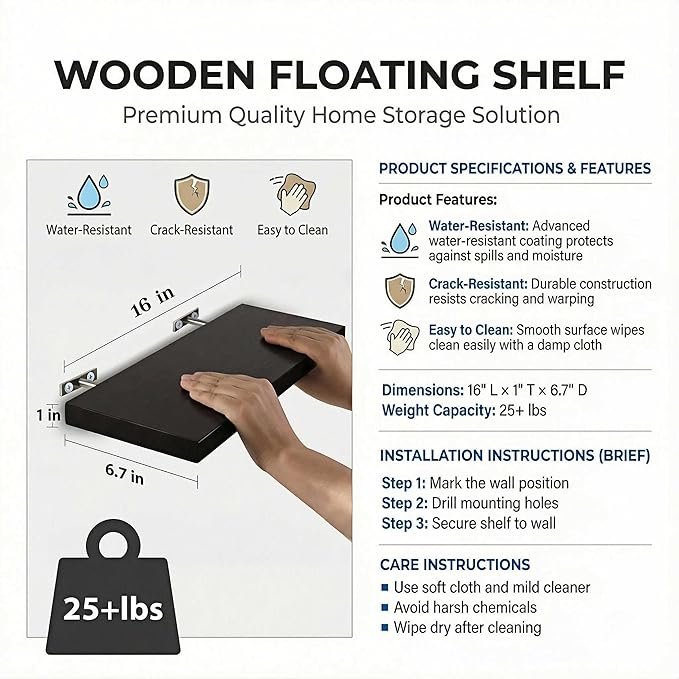 SAUMONIERES Floating Shelves Wall Shelf Solid Wood