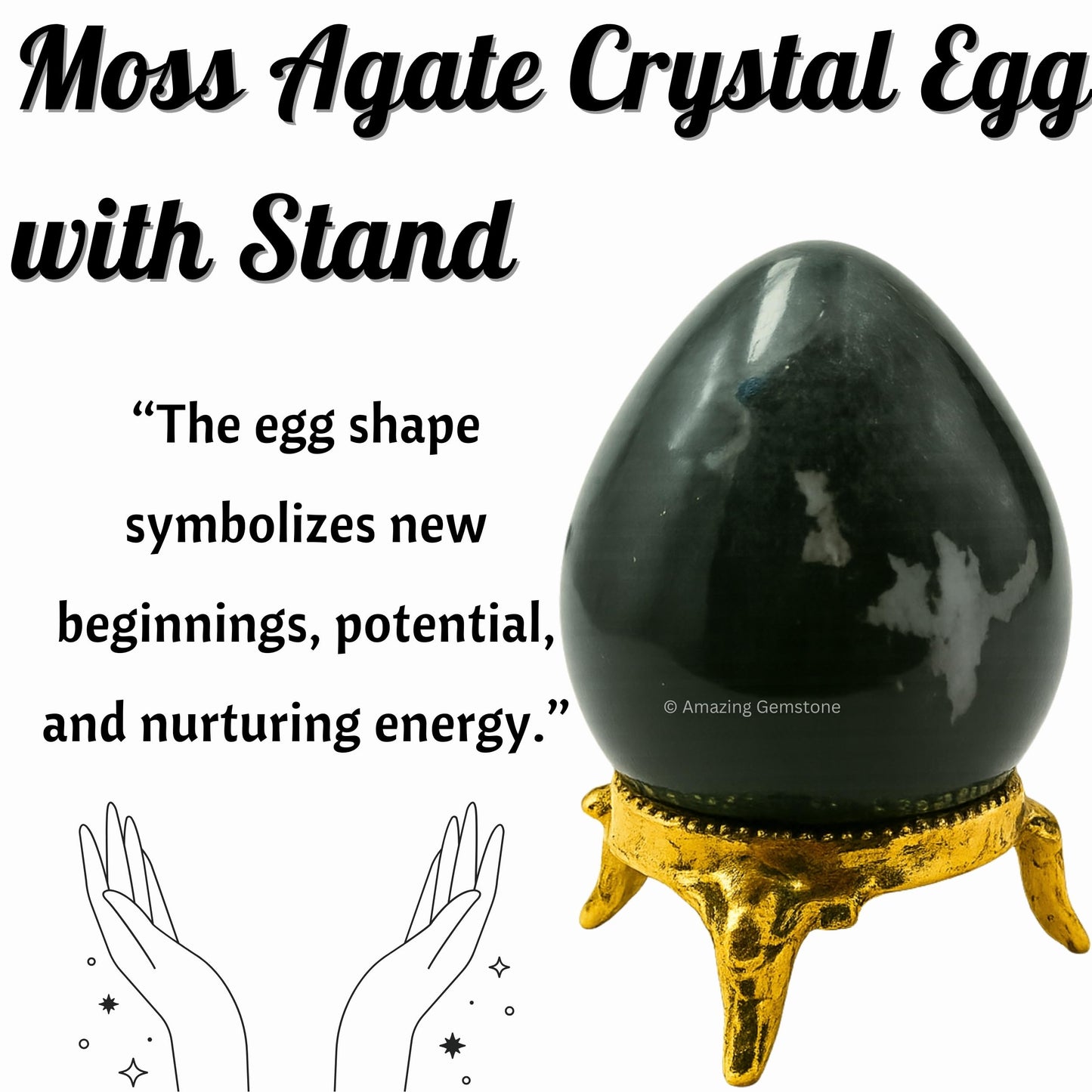 Amazing Gemstone Moss Agate Crystal Yoni Egg, 2 Inches - Premium Crystals and Healing Stones Yoni Egg for Pelvic Floor Health, Natural Healing Crystal Eggs for Meditation and Stress Relief