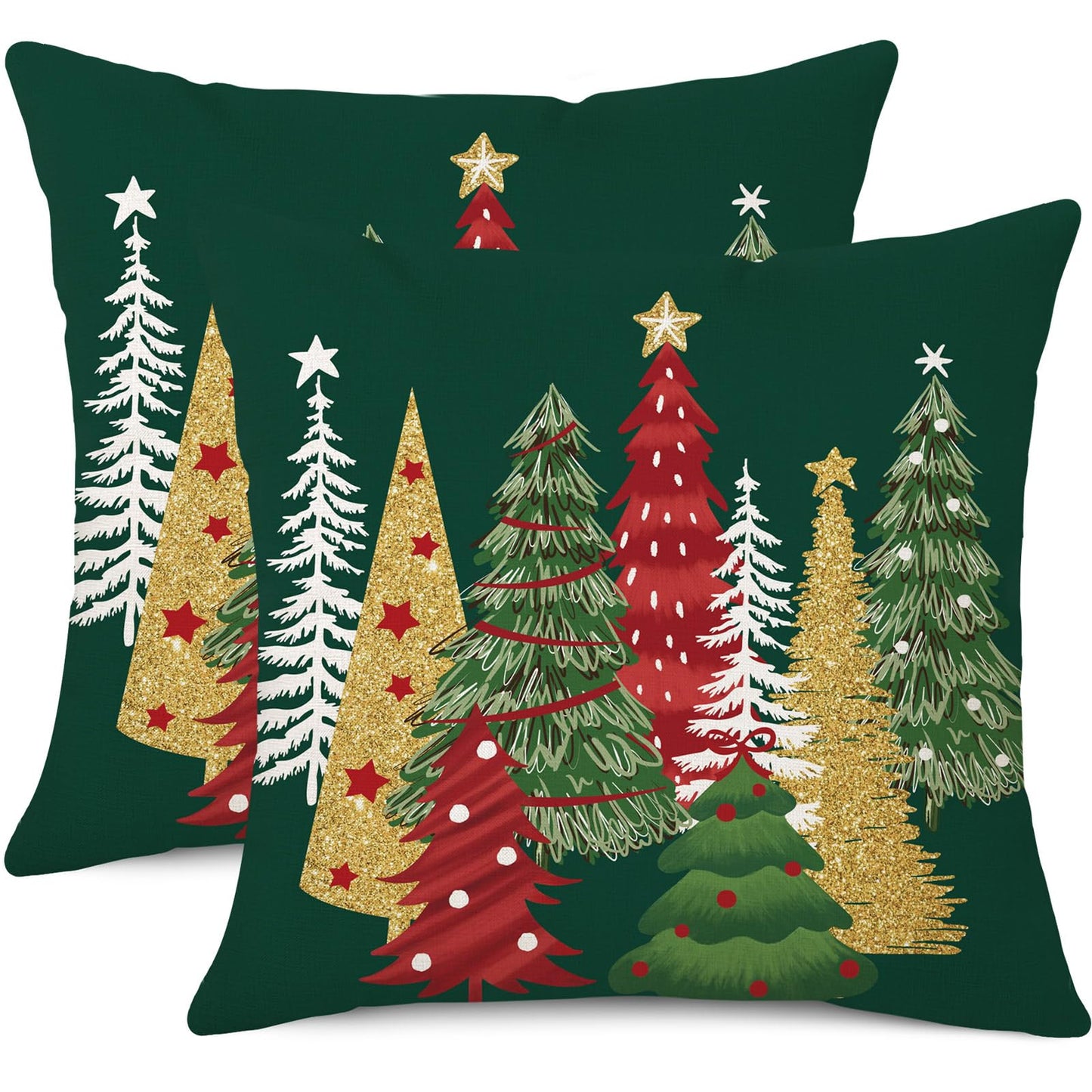Coeufuedy Green Christmas Throw Pillow Covers 18 x 18 Inch Set of 2 Xmas Tree Christmas Winter Holiday Decorative Cushion Case for Sofa Couch Home Decor