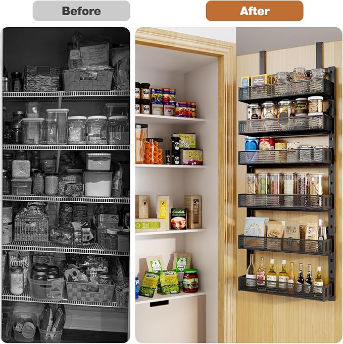Pantry Door Organizers and Storage, 6-Tier Large Metal Heavy-Duty Frame Over