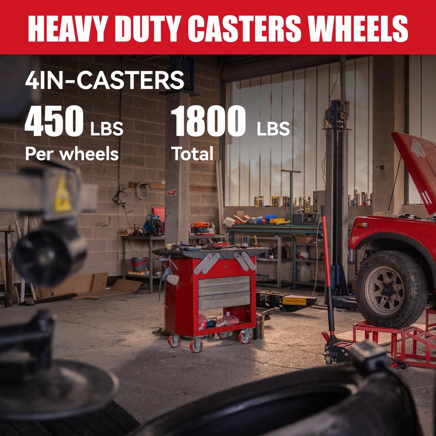 CWfutureparts 4" Industrial Heavy Duty Casters Set of 4, Polyurethane on Cast Iron Caster Wheels, 4 Swivel, 1800 lbs Capacity, for Cart, Workbench, Toolbox, Equipment