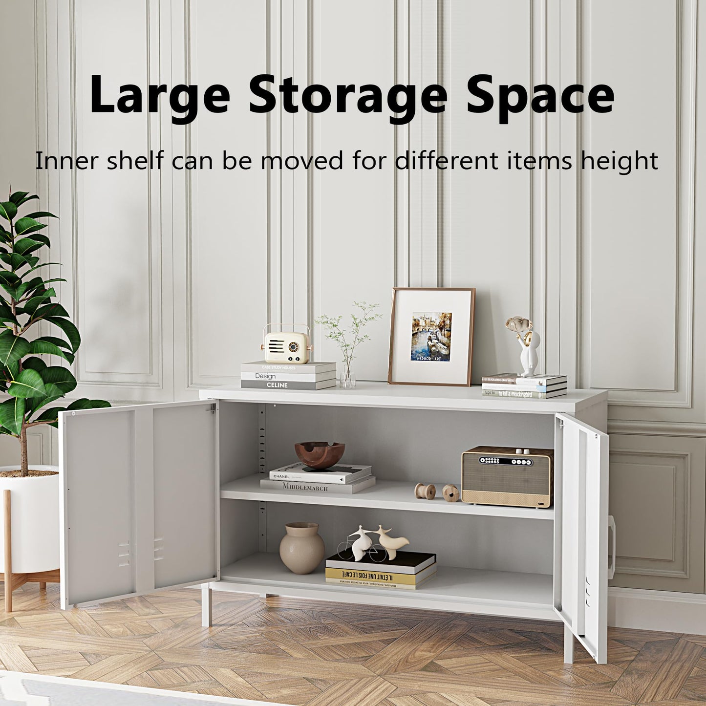 Elitehouse 2 Door Steel Accent Cabinet,White Metal Storage Cabinet with Adjustable Shelf,2-Tier Office Cabinet,Multipurpose Metal Locker Storage Cabinet for Office Home,Music Studio