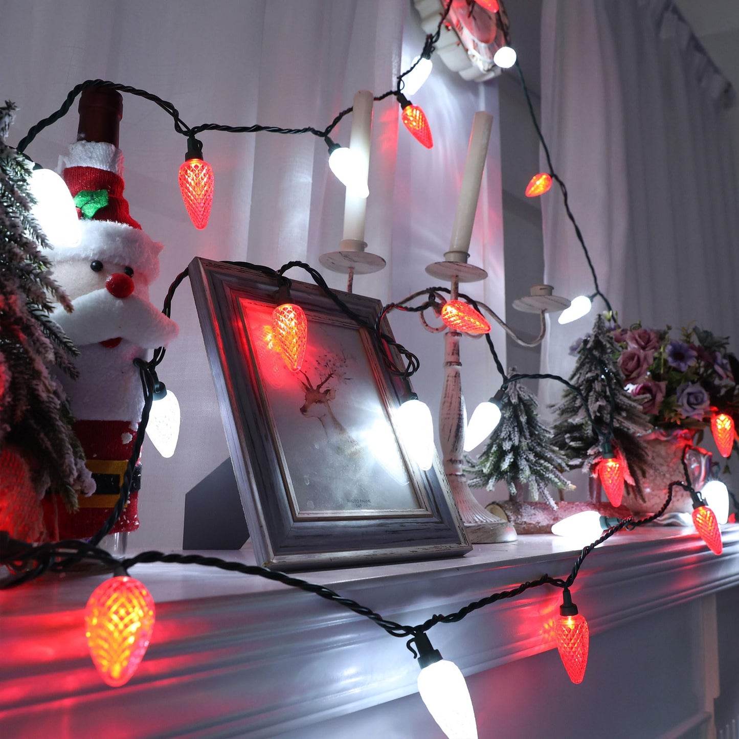 Brizled 100 LED C9 Red & White Christmas Lights, 66FT Faceted Christmas Lights, Connectable Outdoor Indoor Strawberry Light String, 120V UL Certified for Valentine's Day Party Xmas Tree House Garden