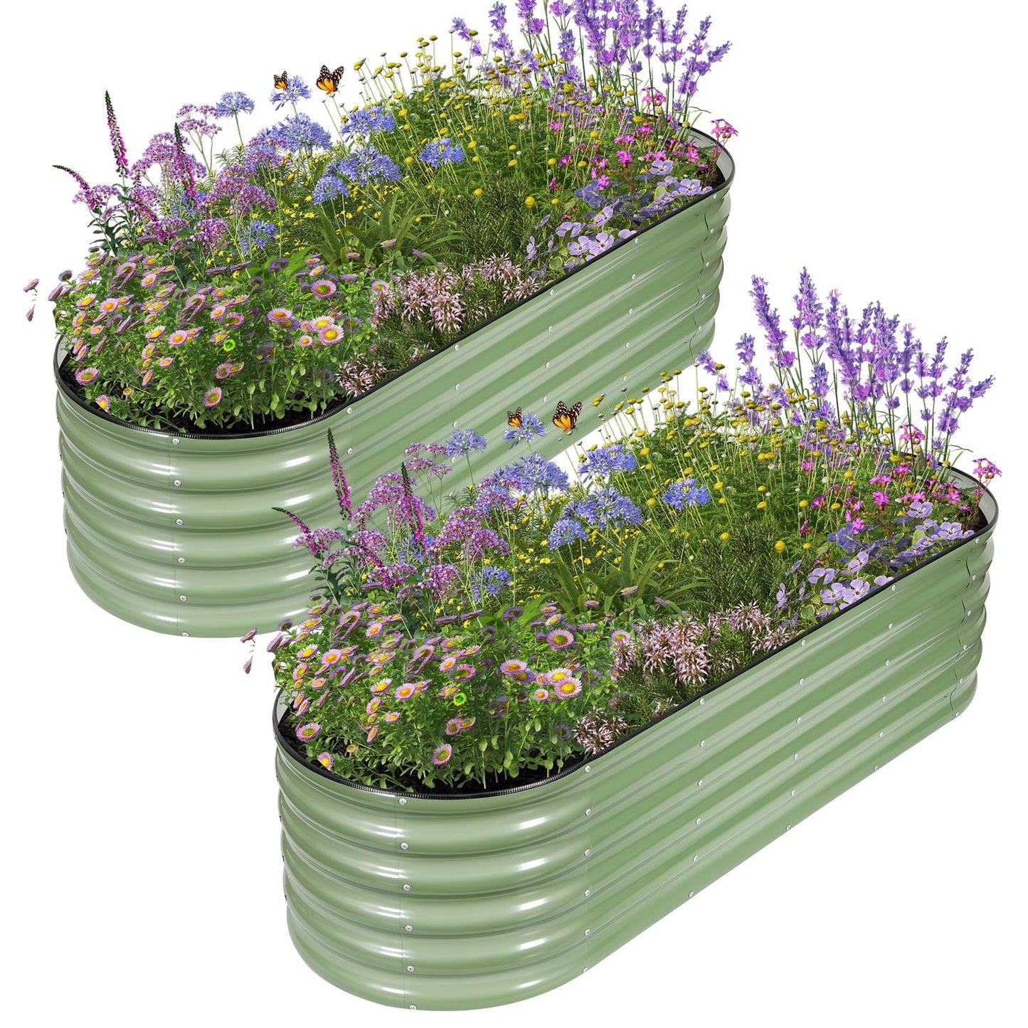 Permade Galvanized Raised Garden Bed Outdoor- 2 Pcs Raised Beds for Gardening| Metal Planter Box, Steel Raised Garden Bed Kit with Gloves for Vegetables, Flower, Herbs (6x2x1.4FT, Green)