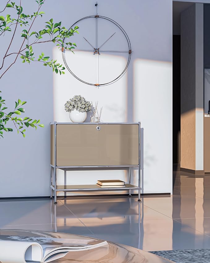 Metal Sidetable with Flap Door, 27.5" Height