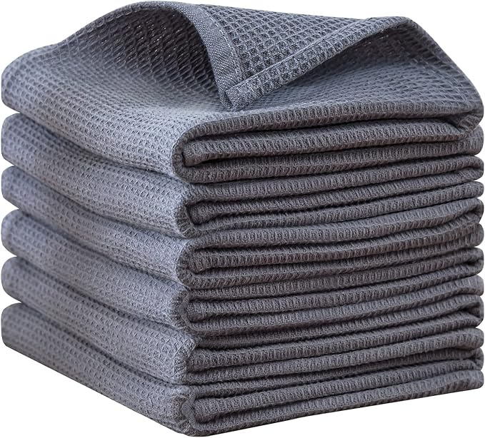 QUILTINA Dish Towels Set, 100% Cotton Waffle Weave Kitchen Towels 6 Pack