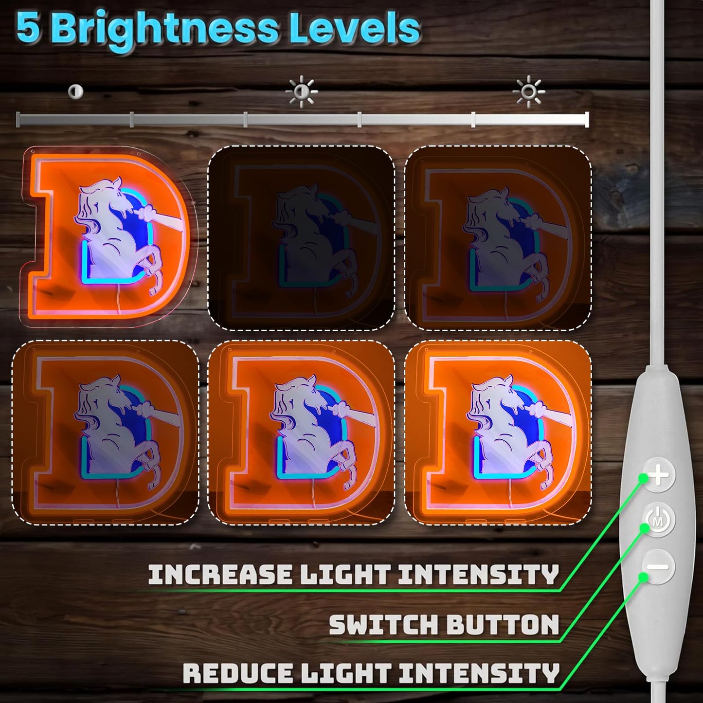 BNBIDEN Broncos Football Neon Signs Led Sign for Wall Decor Rugby Team Light Up Sign Suitable for Man Cave Office Bar Pub Wall Art Gifts for Teen Boys