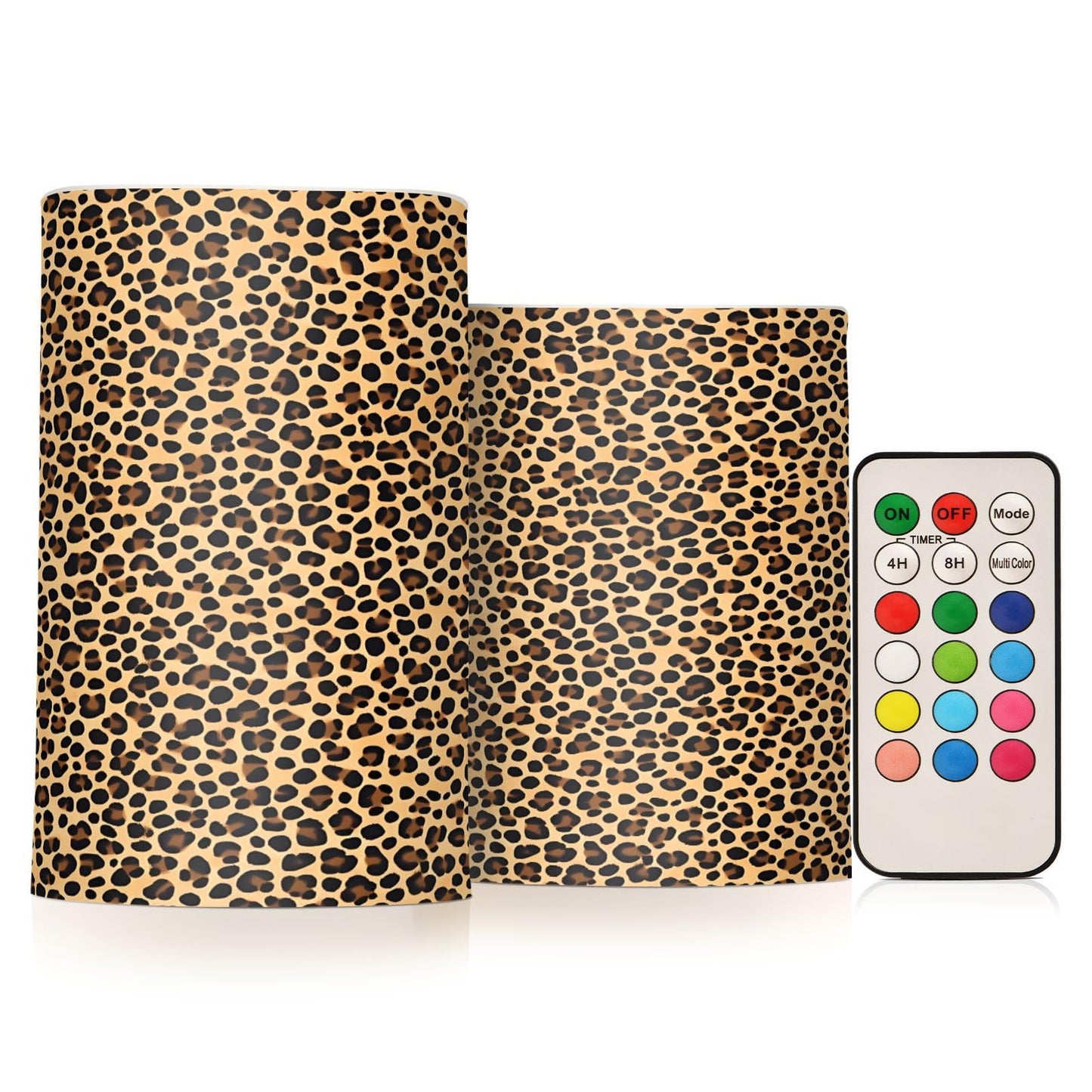 panksolu Flickering Flameless Candles, Brown Leopard Print LED Candles with Remote Timer, Battery Operated Candle for Wedding Halloween Christmas Decor - Set of 2