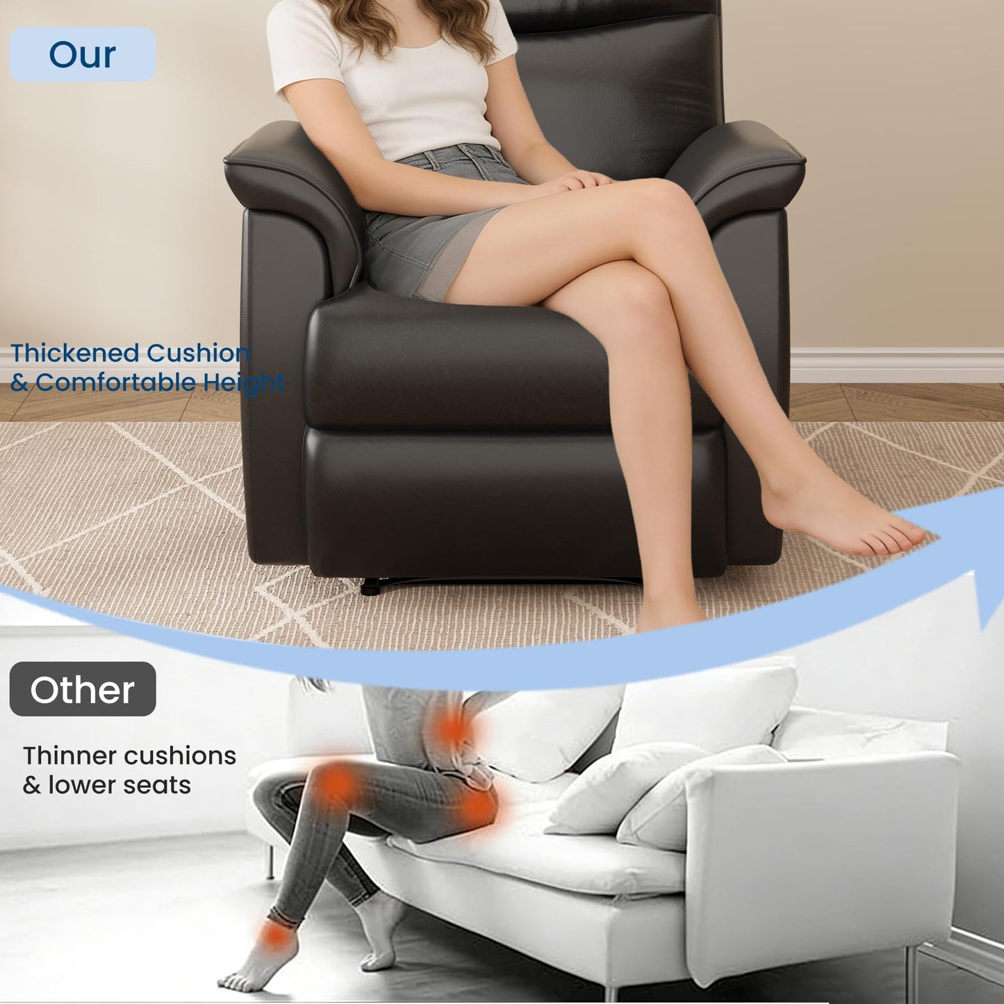 Leather Recliner Chair for Adults Power Recliner with USB Charging Ports Electric Reclining Sofa for Living Room Home Theater Seating Bedroom (Midnight Black)