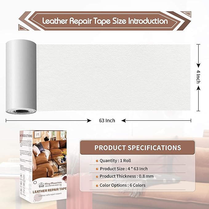 KING MOUNTAIN Leather Repair Patch, 4 x 63 Inches self Adhesive Leather Repair