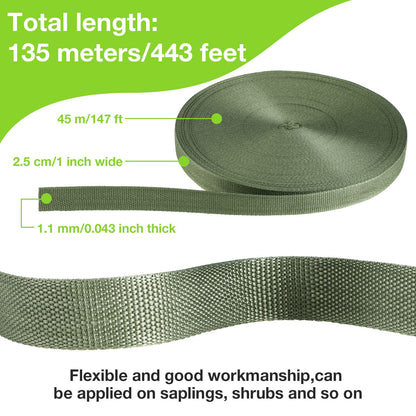 Shappy Tree Tie Strap Garden Webbing Strap Garden Plant Supports Tree Tie Staking and Guying for Outdoor Use, Plant Supports, Grafting, Straightening Supplies(Yellow Green,443 Feet x 1 Inch)
