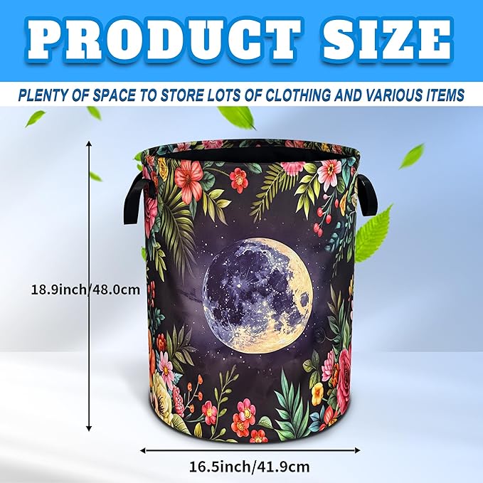 Moon Flowers Laundry Basket Beautiful Night Oxford Cloth Laundry Hamper