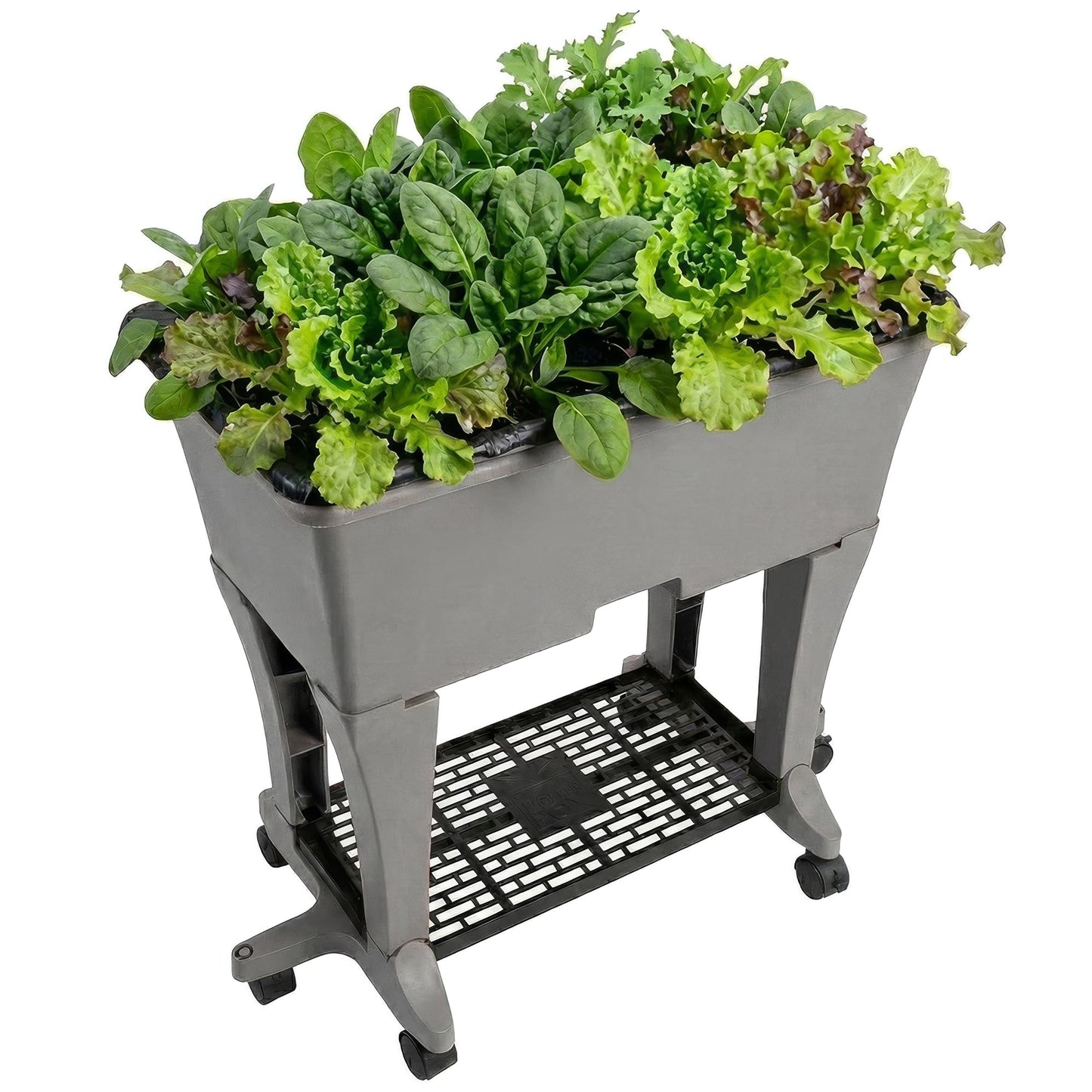 EarthBox Raised Garden Bed with Legs – Elevated Self Watering Planter Box with Wheels, Storage Shelf, Premium Plant Food, Easy Assembly, Made in USA, Gray