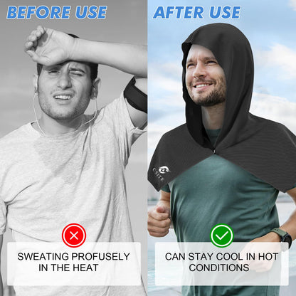 CSITE Cooling Hoodie Towels for Neck and Face, UPF 50 Sun Protection & Instant Cooling, Ice Towels for Hot Weather, Soft Breathable Towel for Sport, Work Out, Gym, Camping & More Activities（Black）
