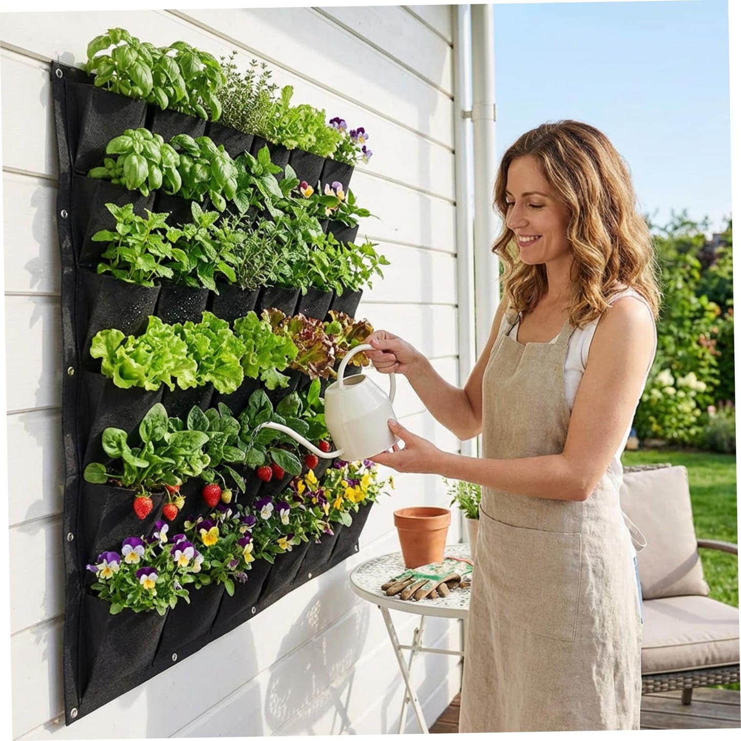 BeVistoso Vertical Garden Planter with 36 Pockets, Living Wall Planter for Indoor Outdoor Use, Thick Non-Woven Fabric Planting Bag (Black, 39.4"x39.4")