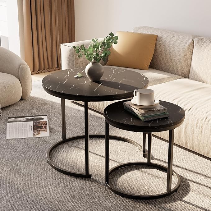 aboxoo Round Nesting Coffee Table Side Set of 2 End Tables