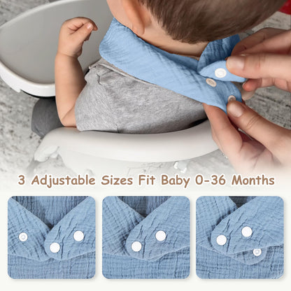 Yoofoss Muslin Baby Bibs 10 Pack Dribble Bandana Bibs 100% Cotton Drool Bib for Teething Soft and Absorbent with Adjustable Snaps Blue and Orange …