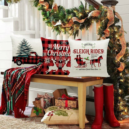Hlonon Christmas Pillow Covers 18 x 18 Inches Set of 4 - Xmas Series Cushion Cover Case Pillow Custom Zippered Square Pillowcase