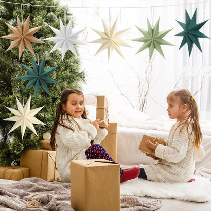 8 Pack Sage Green 9-Pointed Paper Star Lantern Christmas Hanging Paper Lampshade Christmas 12 inch Star Pendant for Xmas New Year Wedding Holiday Birthday Birthday Party Home Decoration