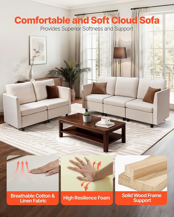 VEVOR Modular Sectional Sofa, Modern 5-Seater Modular Sofa