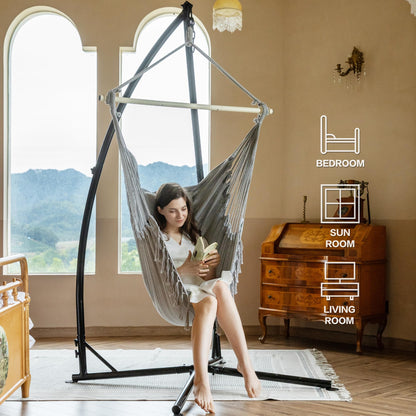 PNAEUT Hammock Chair with Stand Indoor Outdoor, Hanging Chair, Egg Swing Chair with Patented Adjustable Pillow, 2 Cushions, Bag, for Bedroom Balcony Patio, 350lbs Capacity (Light Gray)