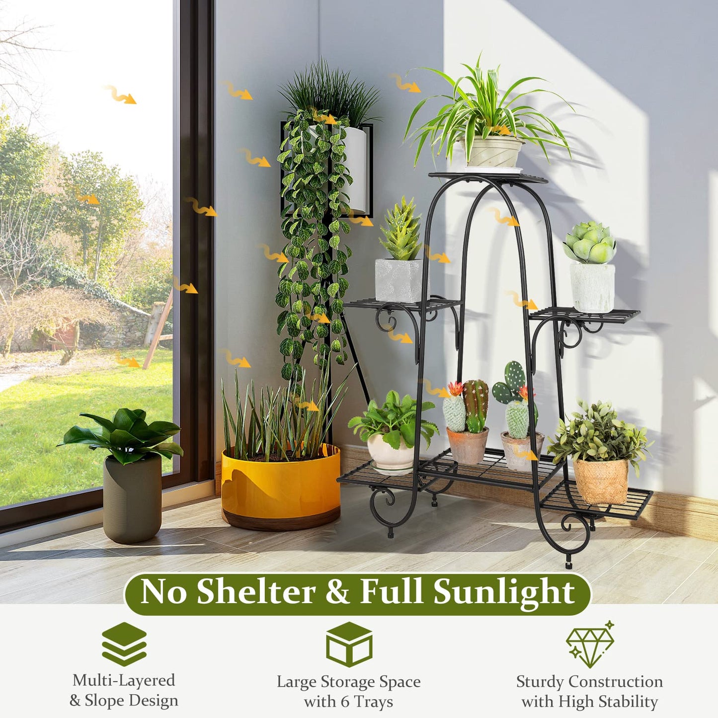 Giantex 6 Tiers Metal Plant Stand Flower Pots Holder, Plant Display Rack for Patio Garden Balcony Home, Indoor Outdoor Storage Shelf Decorative Planter Vertical Flowerpot Holder