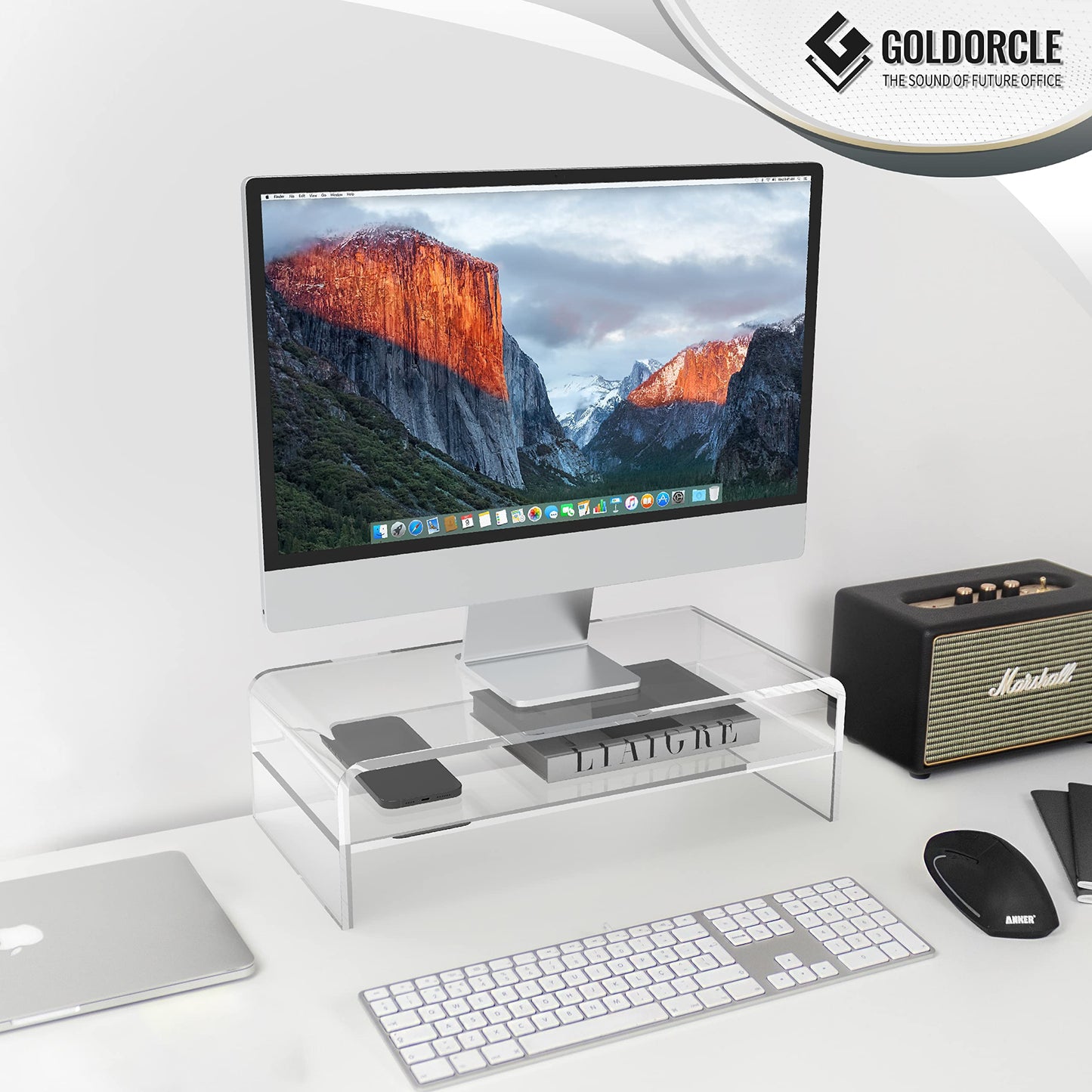 GoldOrcle Acrylic Monitor Stand Riser Clear Computer Monitor Stand (Big)