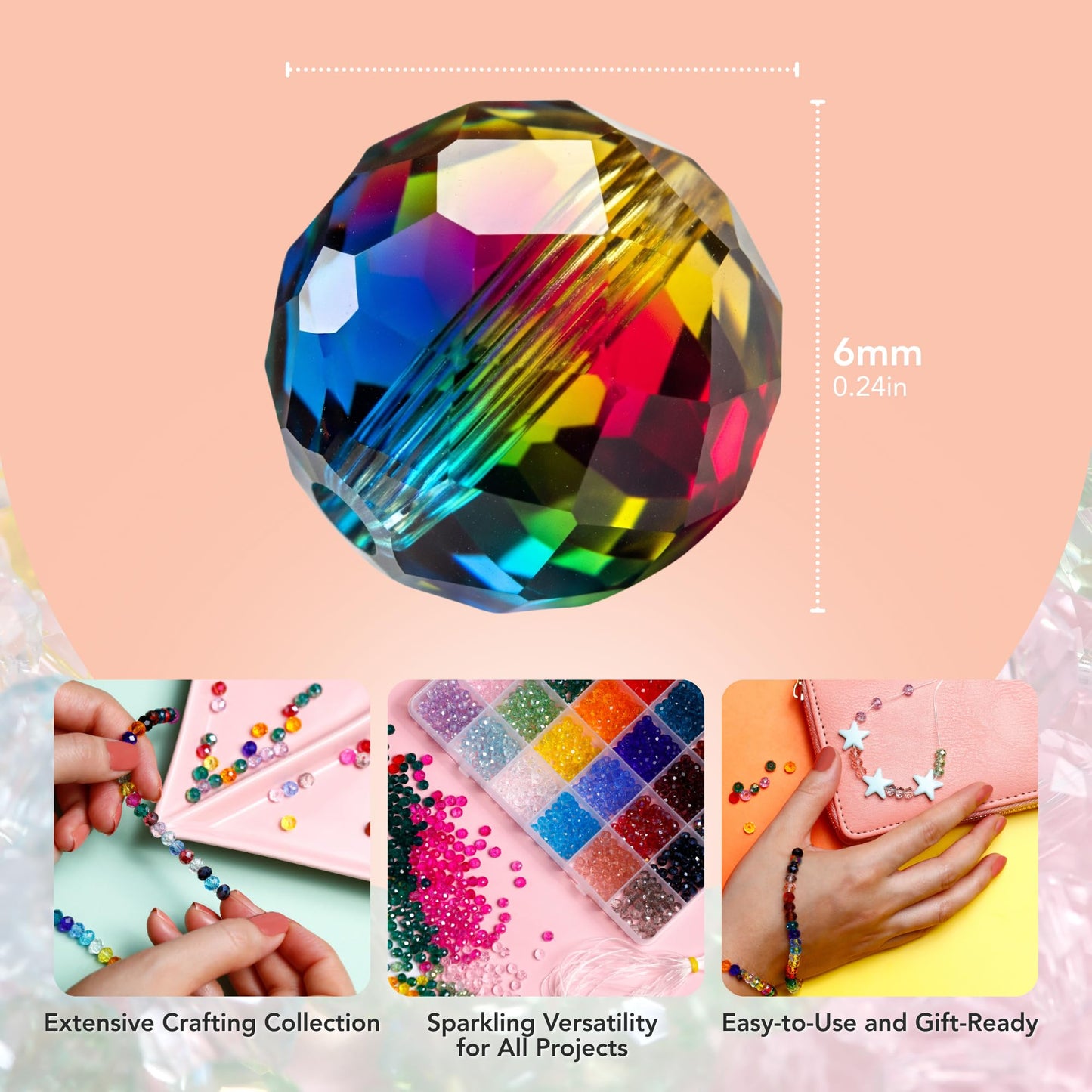 Incraftables 1200 Piece Crystal Bead Kit – 6mm Briolette Crystal Glass Beads for Jewelry Making – 24 Sparkly Colors – Beads for Bracelets, Crafts & DIY Projects – Sparkly Beads for Adults & Beginners
