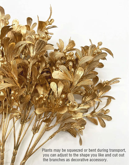 PASYOU Fake Plants Christmas Decorations, Golden Artificial Flowers Plastic Grass Shrubs Leaves Indoor Outdoor Home Garden Party Hotel Verandah Wedding Event Bouquet Faux DIY Decor - Gold 4 Pack