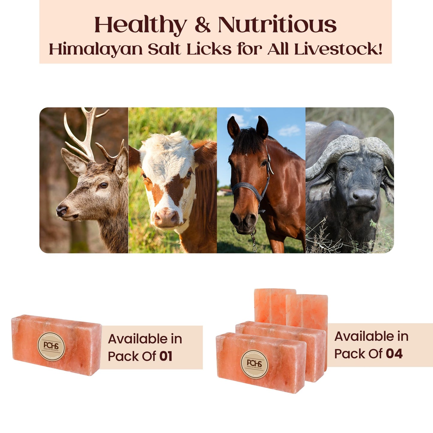 POHS Himalayan Animal Salt Lick, 8x4x2 Natural Mineral Salt Block, Pack of 1, 5.5 lbs