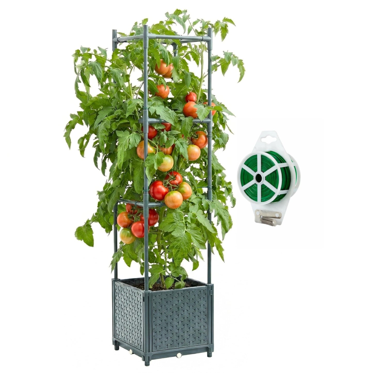 KOBAZ Raised Garden Bed Tomato Planter Box with Trellis, 41.3" Tomato Planters Cage w/Self-Watering for Climbing Plants Vegetables, Patio Indoor Outdoor