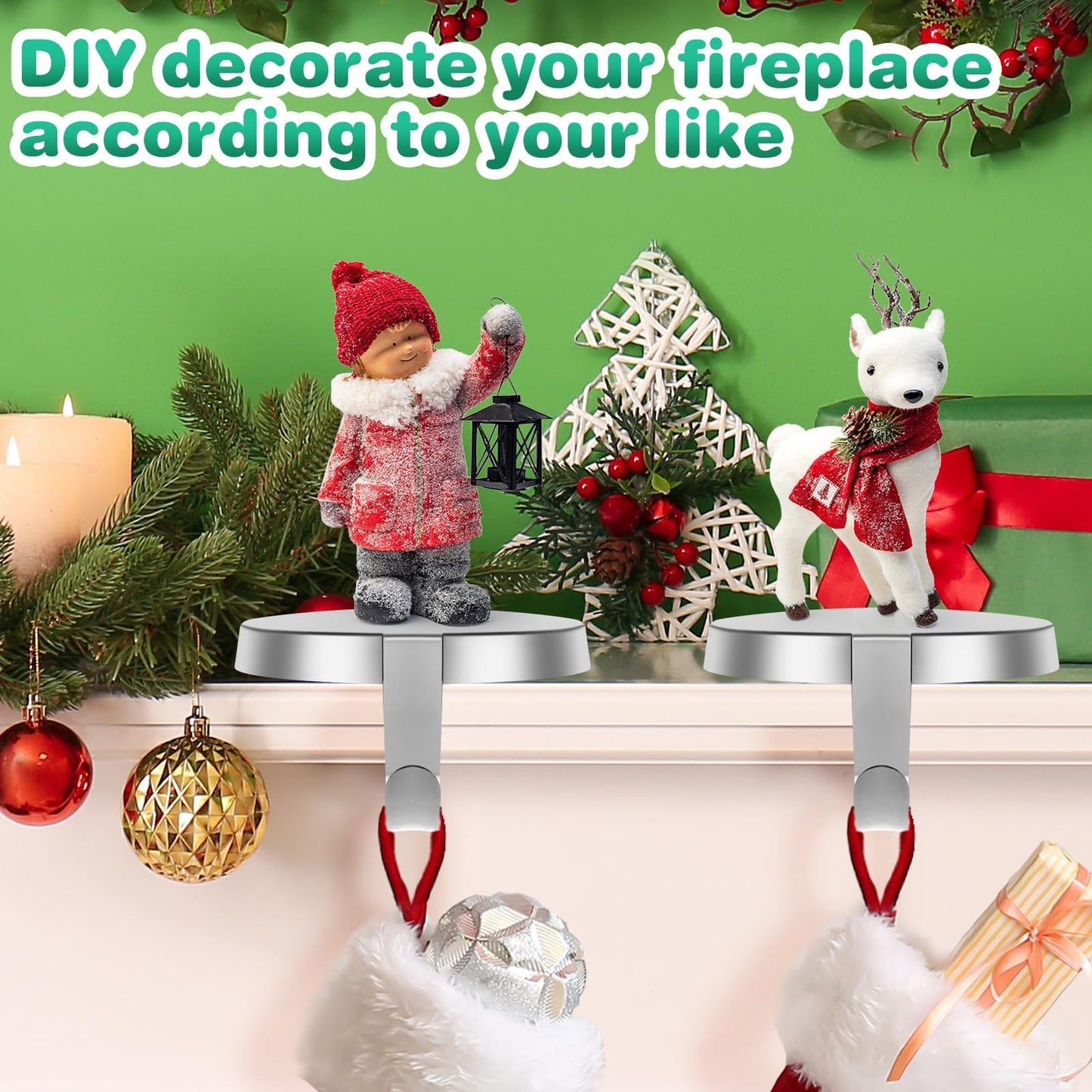 WYTAOHZL 6 Pack Christmas Stocking Holder Round Mantle Stocking Holders with Non-Slip Bases Metal Hanging Hooks for Christmas Fireplace Stand DIY Decoration,Silver