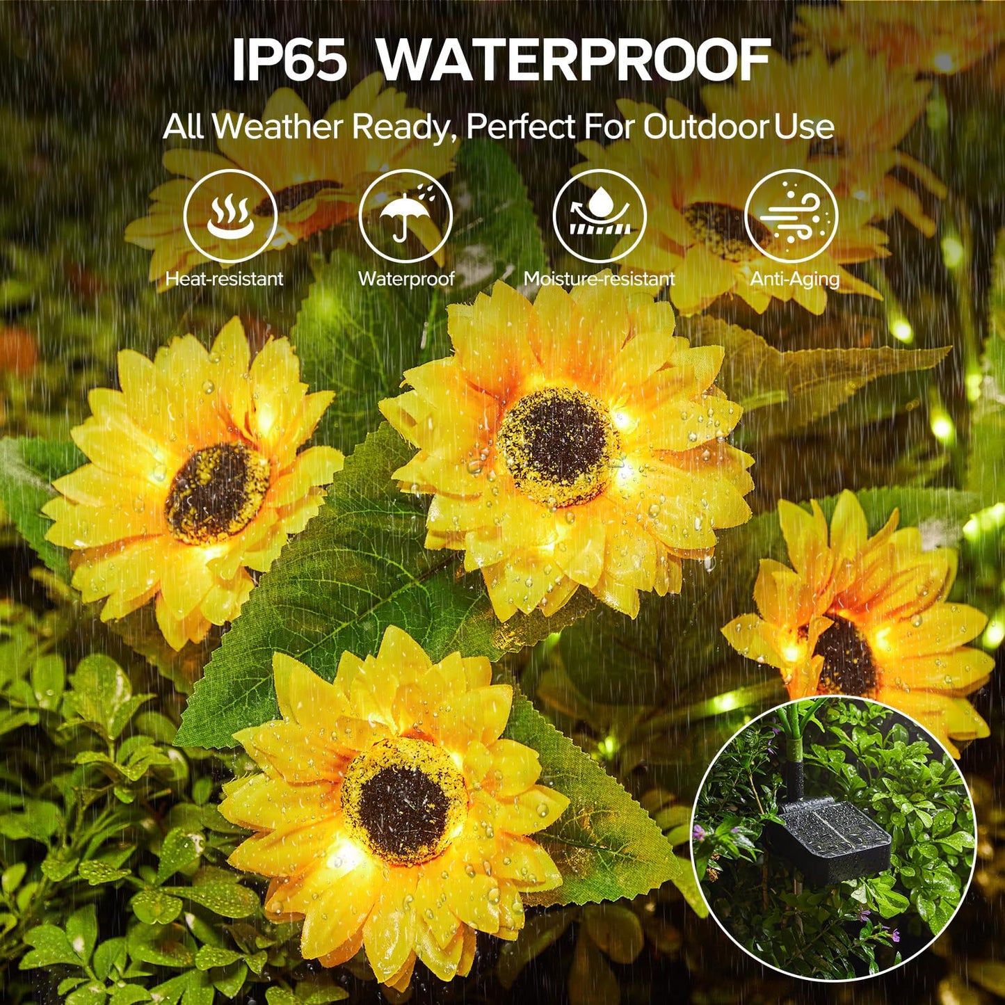 Solar Sunflower Lights Outdoor Waterproof - 3 Pack with 18 Bright Solar Sunflower Lights, IP65 Waterproof Light for Outdoor Flower Bed, Yard, Pathway, Patio Decor - Gift for Mom, Women, Grandma