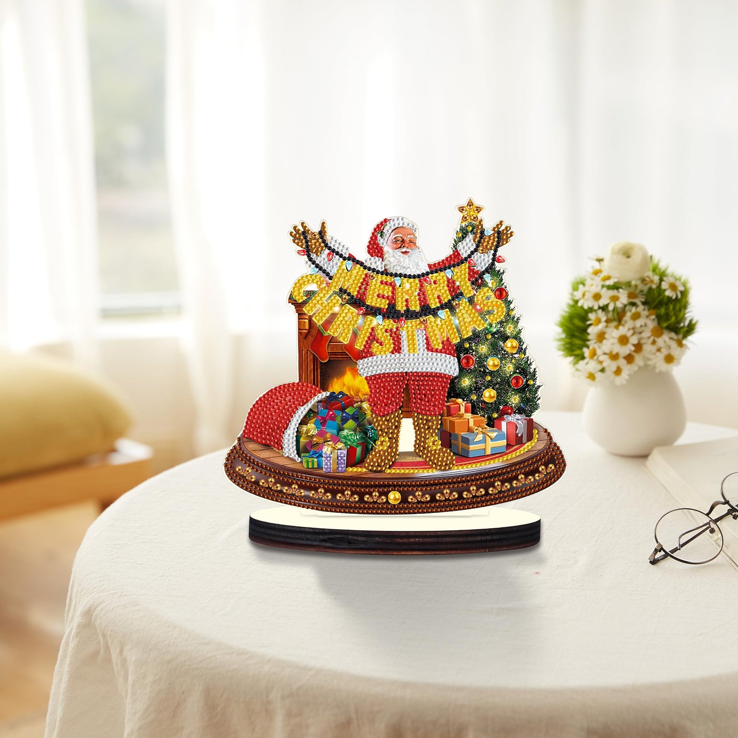 MVVMTOP Christmas Diamond Art Tabletop Decoration, DIY Merry Christmas, Diamond Art 5D Special Shape Crystal Diamond Partial Diamond Painting Mosaic Handicraft, Home Office Tabletop Decor Gift