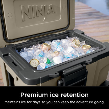 Ninja | Cooler | FrostVault 45QT Cooler with Wheels | Insulated with Temp Dry Storage Drawer | Keeps Ice Cold for Days | for The Beach, Camping, Picnics & More | Birch Beige | FB245CS