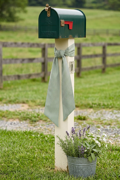 Kutyndrix Green and White Striped Wreath Sash 2 Pack for Front Door, 5.12" x 54.33" Each Spring St Patricks Easter Door Ribbon Decorations Set