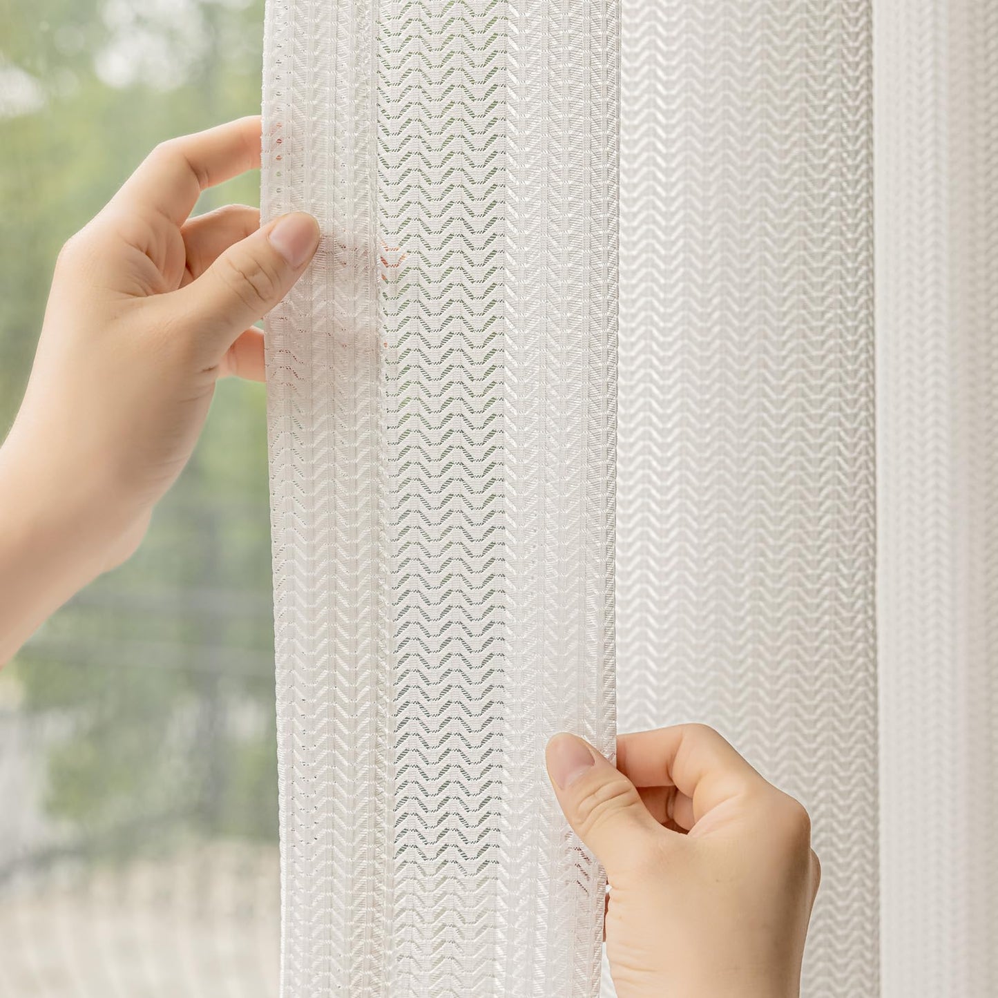LETAU Off White Sheer Curtains 102 inches Long, Pinch Pleated Lace Little Waves Window Sheer Curtains Panels Drapery, 26" W x 102" L, 2 Panels