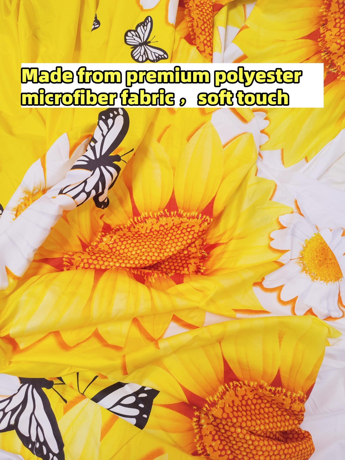 6Pcs Bed Sheet Set King Size, Sunflower Floral Printed Soft Microfiber Bedding Sets with 1 Butterfly Patterned Sheet 1 Deep Pocket Fitted Sheet and 4 Pillowcases, Yellow