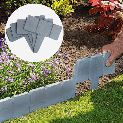5M Grey Stone Effect Lawn Edging – Pack of 20 No-Dig ABS Garden Border Edging, Interlocking Cobblestone Edge for Flower Beds, Path & Lawn Borders | Pukkr